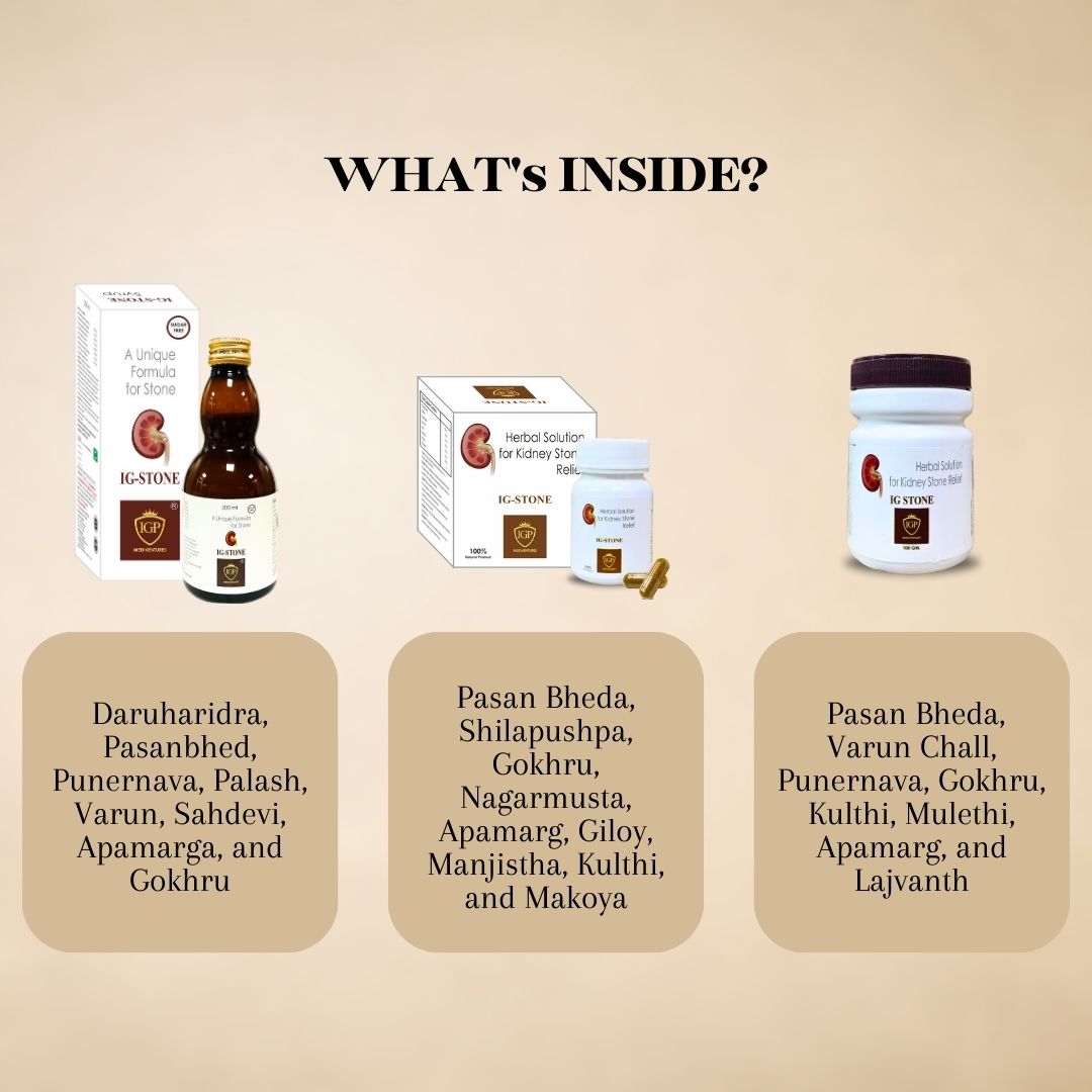 IGP MEDI VENTURES IG-STONE Kidney Stone Relief Kit - Pack of Syrup, Capsule and Powder