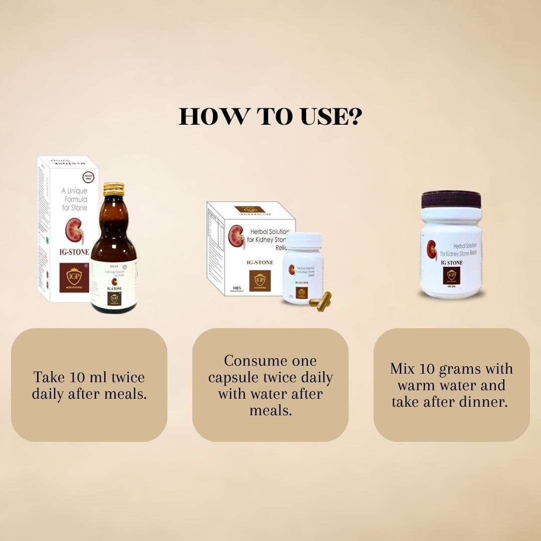IGP MEDI VENTURES IG-STONE Kidney Stone Relief Kit - Pack of Syrup, Capsule and Powder
