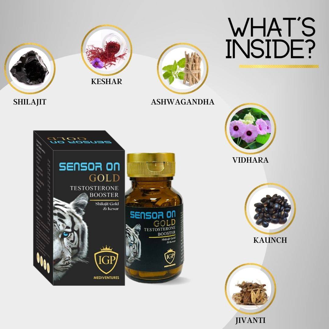 IGP MEDI VENTURES Sensor On Gold Capsule for men | Natural Testosterone Booster for Power, Stamina and Energy, 60 Capsules