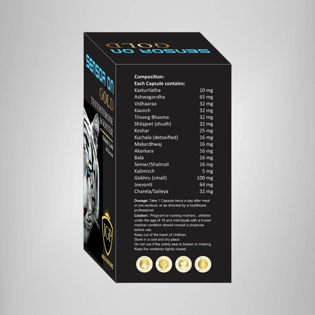 IGP MEDI VENTURES Sensor On Gold Capsule for men | Natural Testosterone Booster for Power, Stamina and Energy, 60 Capsules