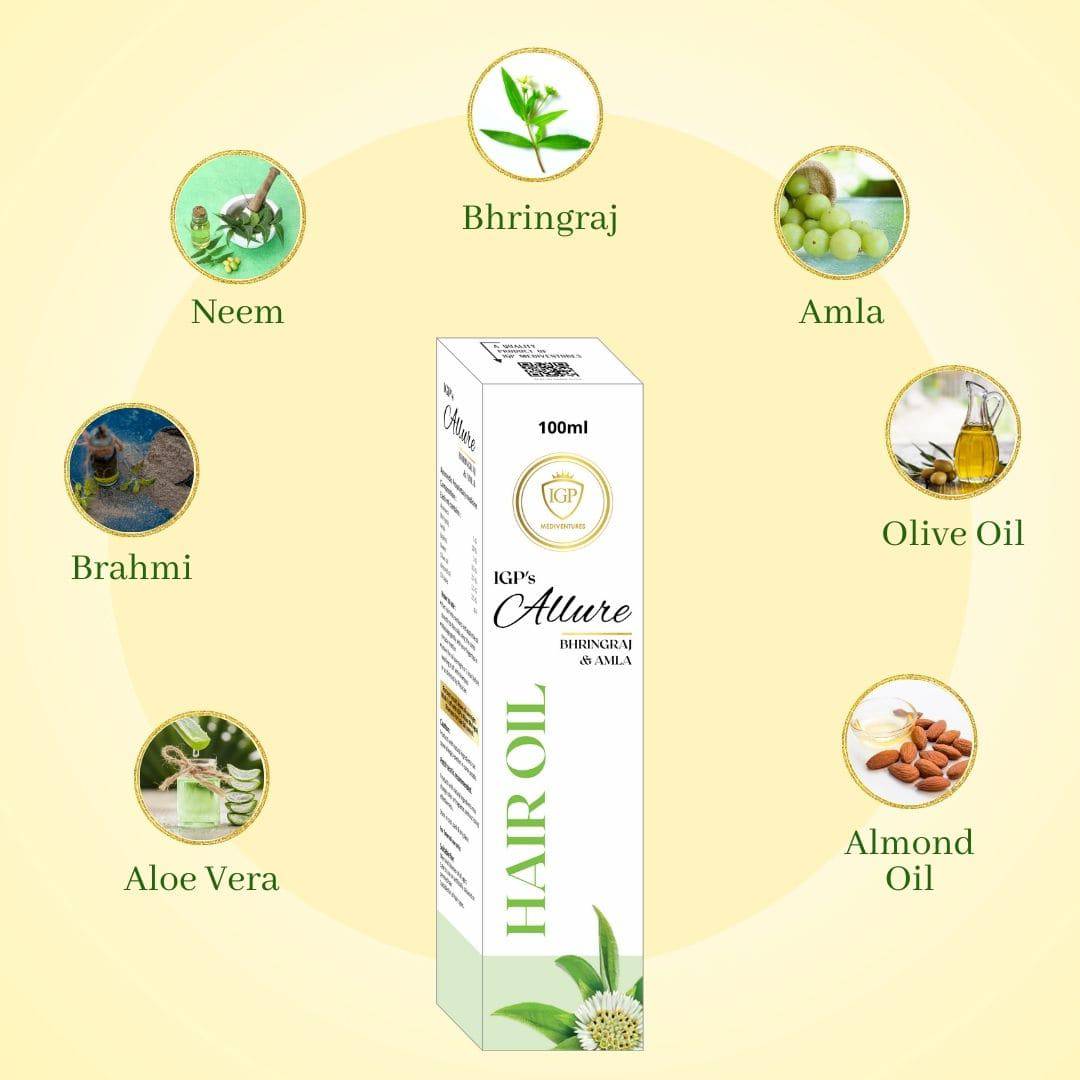 IGP MEDI VENTURES Allure Bhringha Herbal Hair Oil | Helps in Hair Growth, Dandruff Control & Prevent Hair Damage