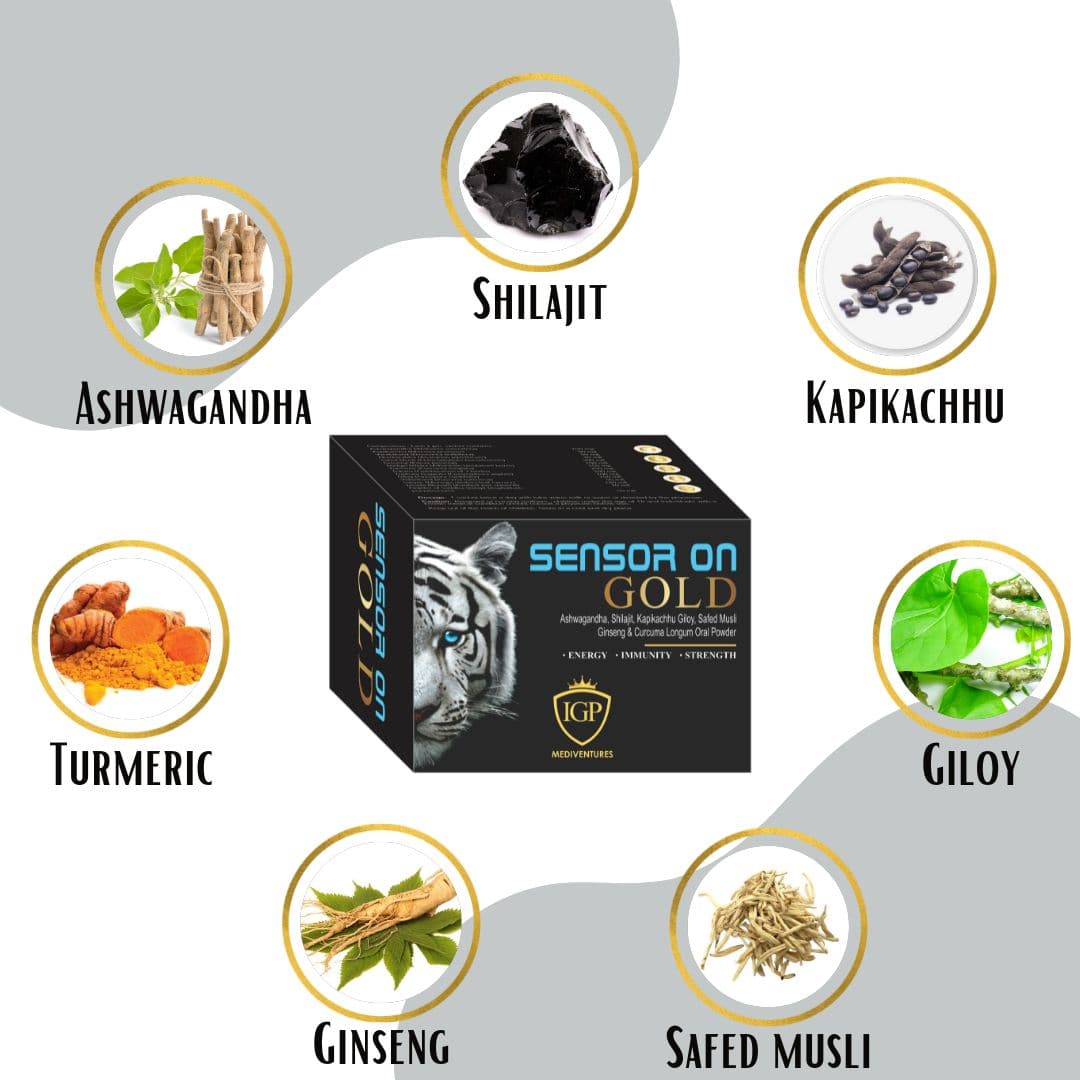 IGP MEDI VENTURES SENSOR ON GOLD Sachet | For Strength, Power, And Stamina | Only for men, 20 Sachet pack, 2gms Each