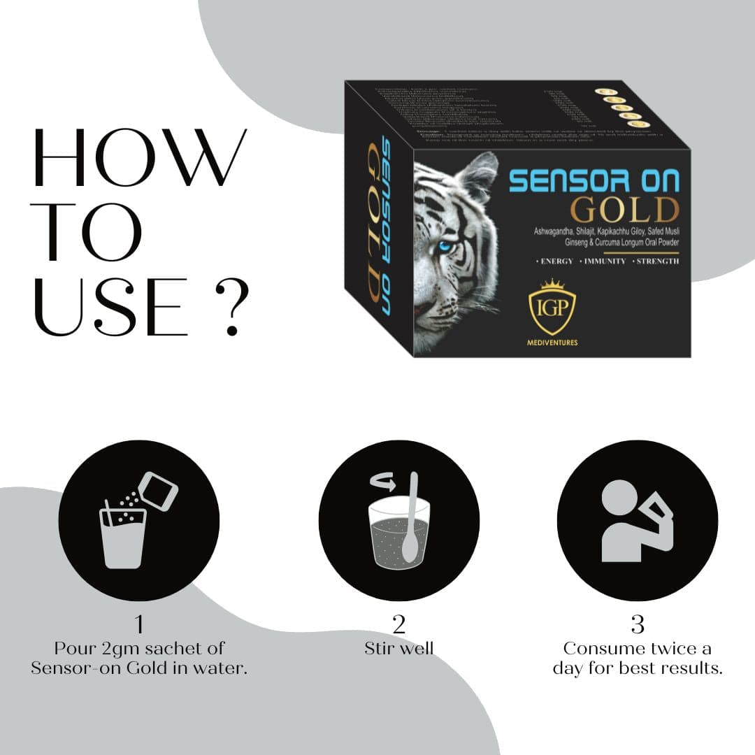IGP MEDI VENTURES SENSOR ON GOLD Sachet | For Strength, Power, And Stamina | Only for men, 20 Sachet pack, 2gms Each
