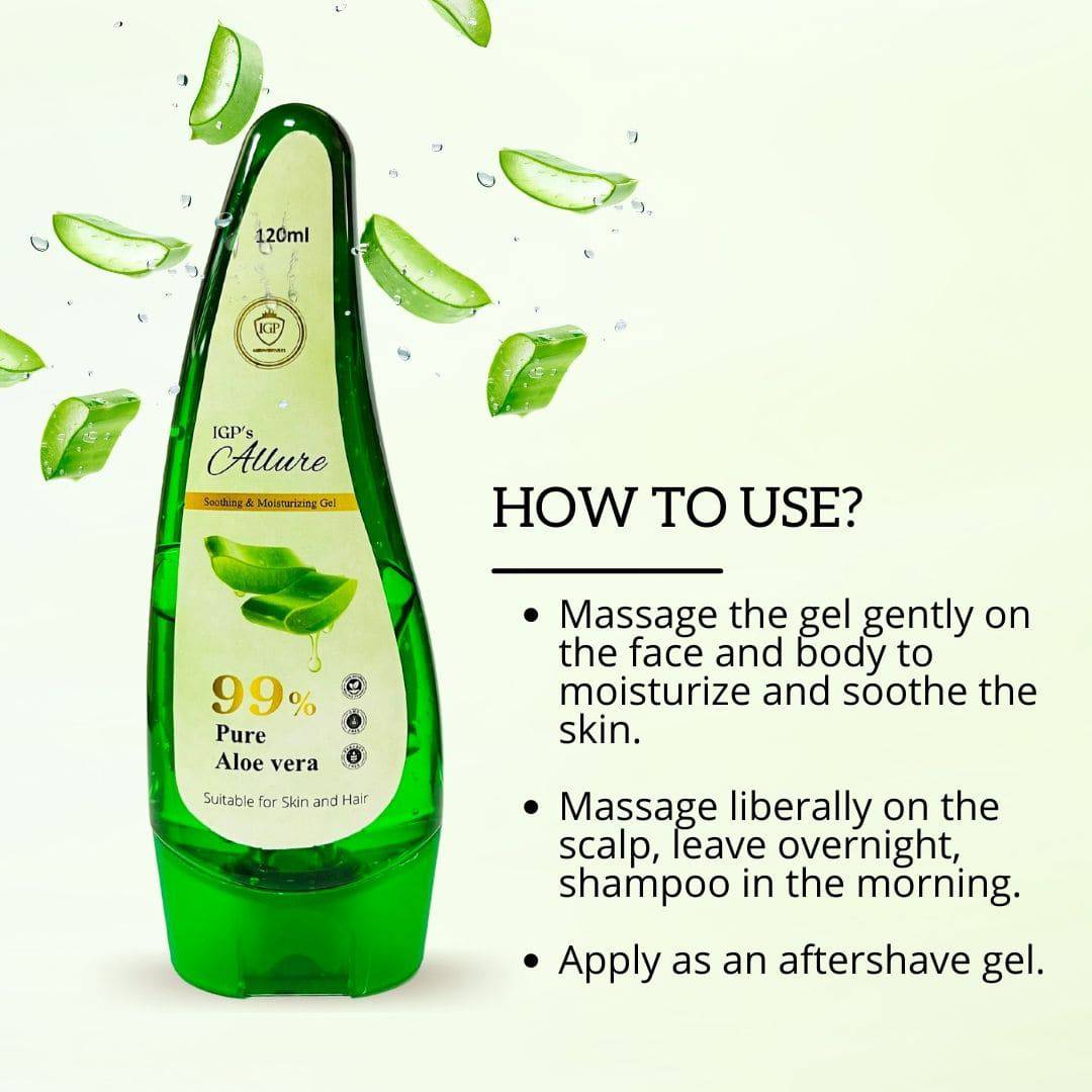 IGP MEDI VENTURES  ALLURE GEL with Pure Aloe Vera | Multipurpose gel for all hair and skin type | Moisturizes & nourishes skin | Conditions & Strengthens hair | 120ml