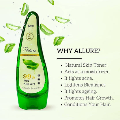 IGP MEDI VENTURES  ALLURE GEL with Pure Aloe Vera | Multipurpose gel for all hair and skin type | Moisturizes & nourishes skin | Conditions & Strengthens hair | 120ml