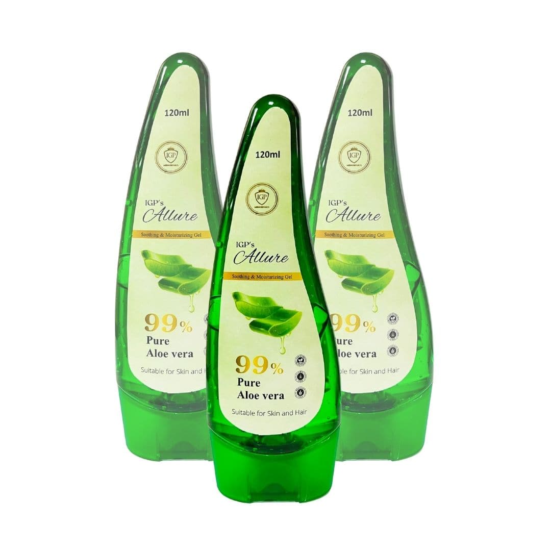 IGP MEDI VENTURES  ALLURE GEL with Pure Aloe Vera | Multipurpose gel for all hair and skin type | Moisturizes & nourishes skin | Conditions & Strengthens hair | 120ml