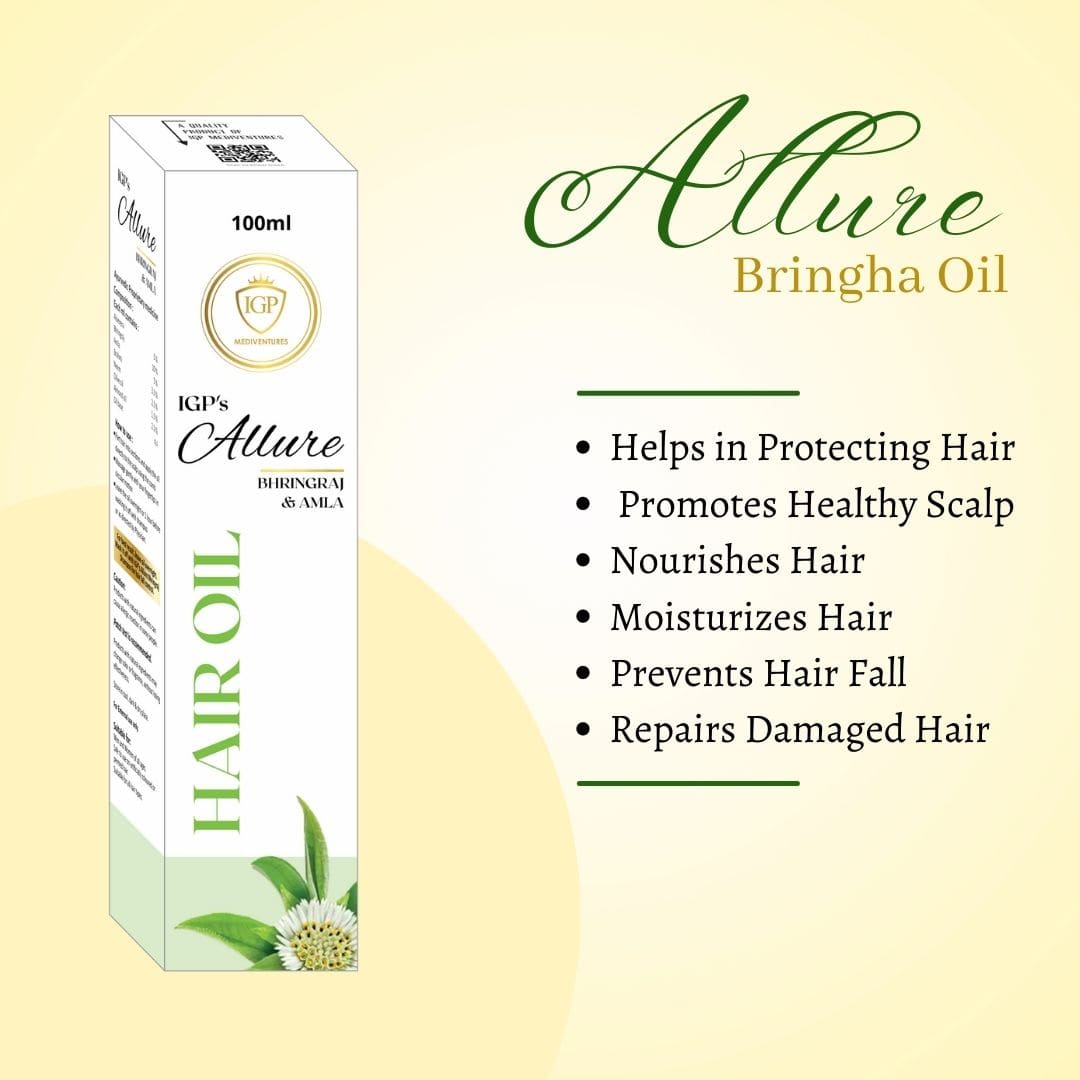 IGP MEDI VENTURES  Allure Bhringha Herbal Hair Oil | Helps in Hair Growth, Dandruff Control & Prevent Hair Damage