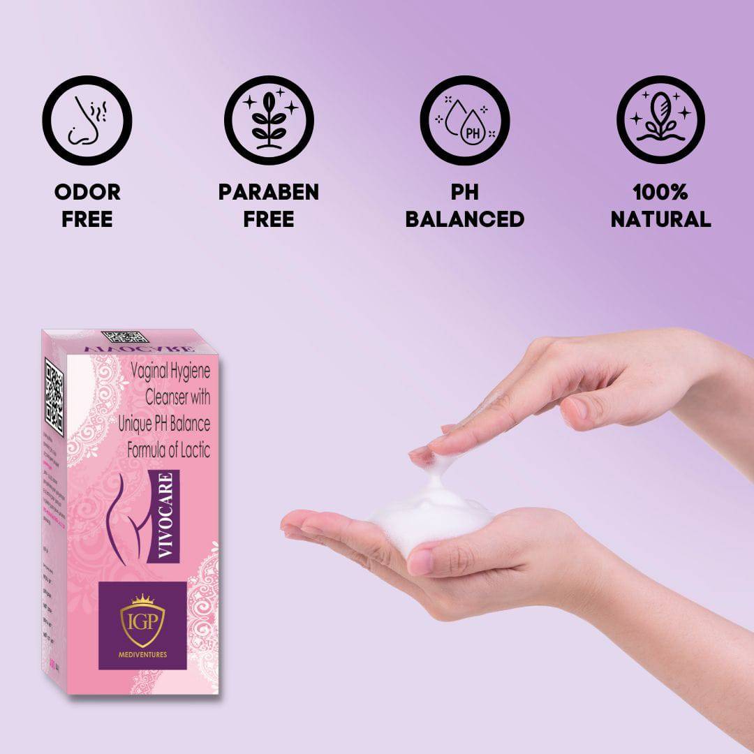 IGP MEDI VENTURES  VIVOCARE Intimate Hygiene wash for women Enriched with Natural ingredients to Maintains pH Balance, Prevents odor & Infections, 100ml