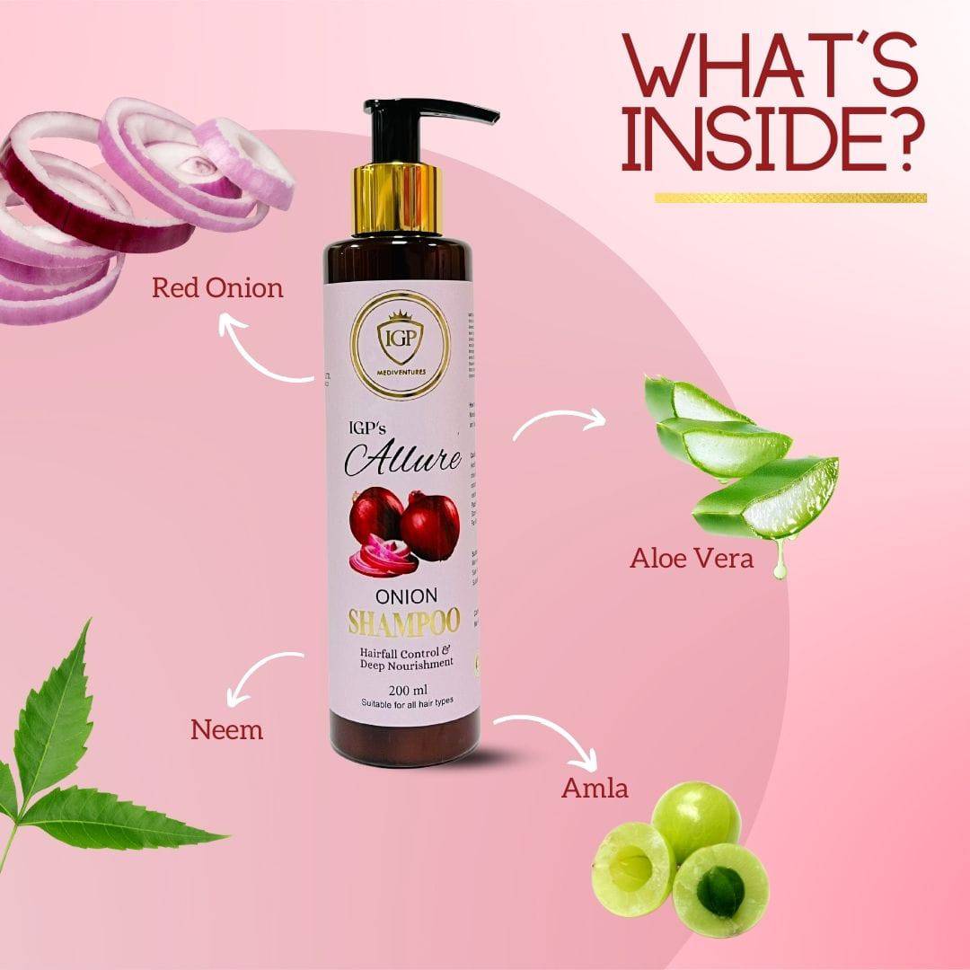 IGP MEDI VENTURES  Allure Onion Shampoo | For Hair nourishment | For all hair types | 200ml