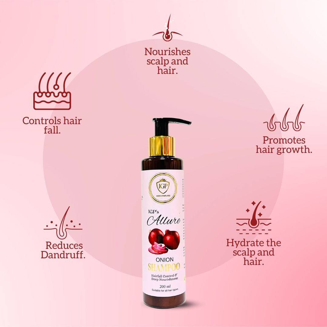 IGP MEDI VENTURES  Allure Onion Shampoo | For Hair nourishment | For all hair types | 200ml