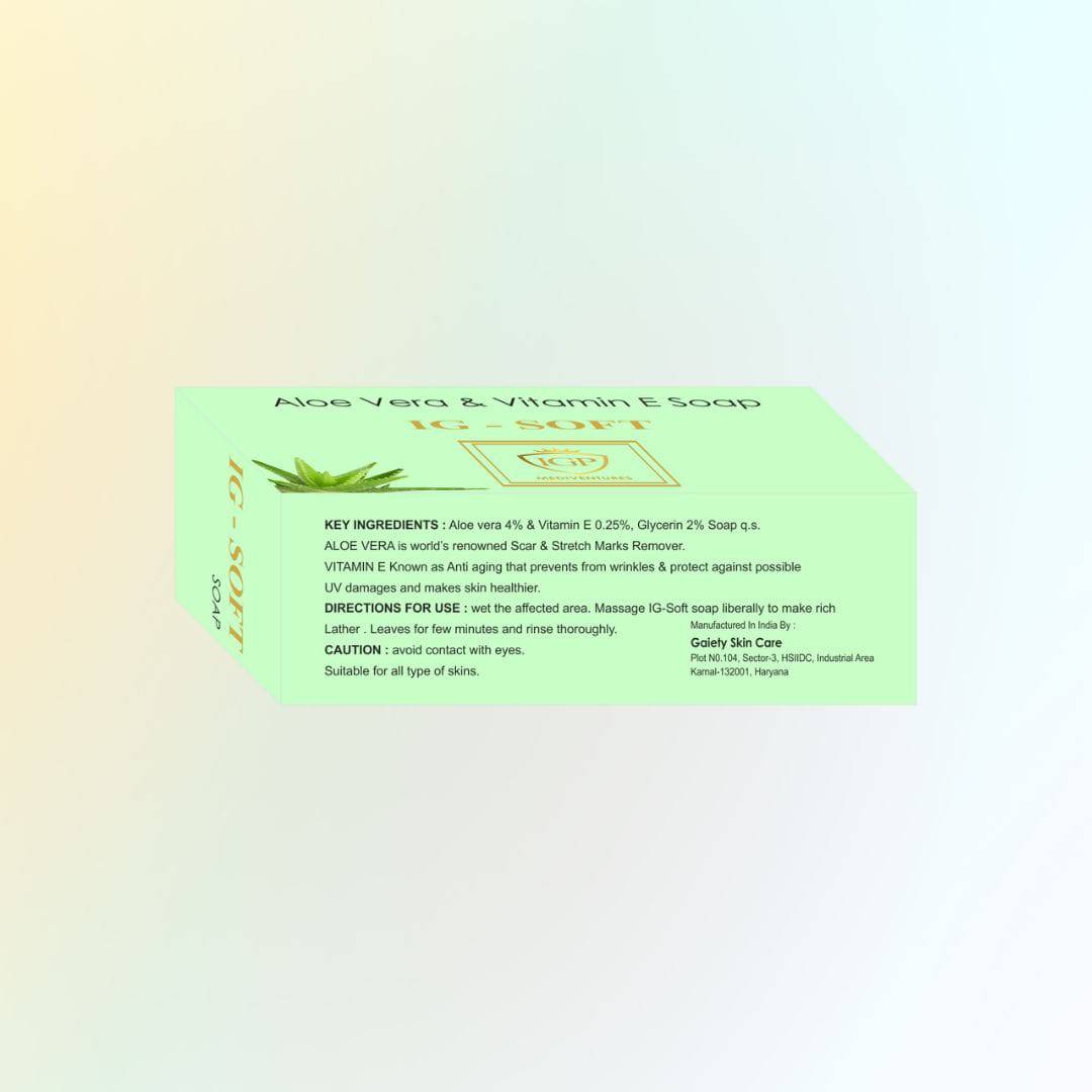 IGP MEDI VENTURES  IG-Soft Moisturizing Soap | Aloe Vera, Vitamin E and Glycerin for nourished and moisturized skin | 75gm