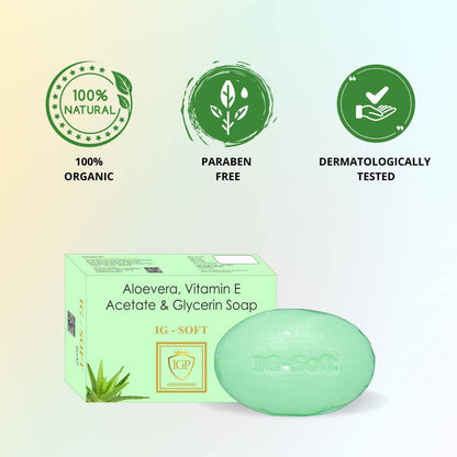 IGP MEDI VENTURES  IG-Soft Moisturizing Soap | Aloe Vera, Vitamin E and Glycerin for nourished and moisturized skin | 75gm