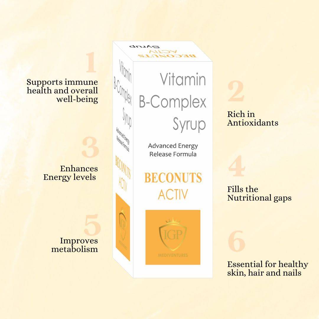 IGP MEDI VENTURES  BECONUTS ACTIV Syrup | Vitamin B-Complex for immune support and overall well being, 200ml