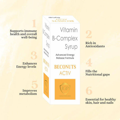 IGP MEDI VENTURES  BECONUTS ACTIV Syrup | Vitamin B-Complex for immune support and overall well being, 200ml