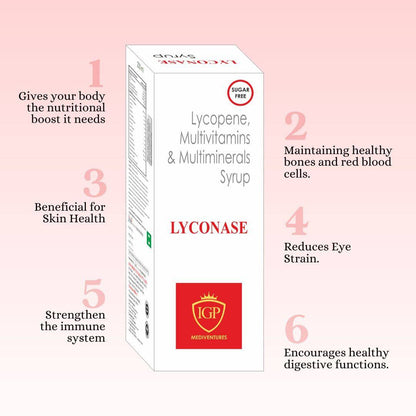 IGP MEDI VENTURES  LYCONASE Syrup | Multivitamin and multimineral with Lycopene, 200ml