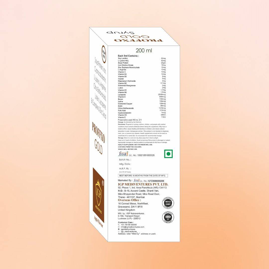 IGP MEDI VENTURES  PROFFXO GOLD Syrup | Multivitamin and multimineral with added benefits of Protein, 200ml