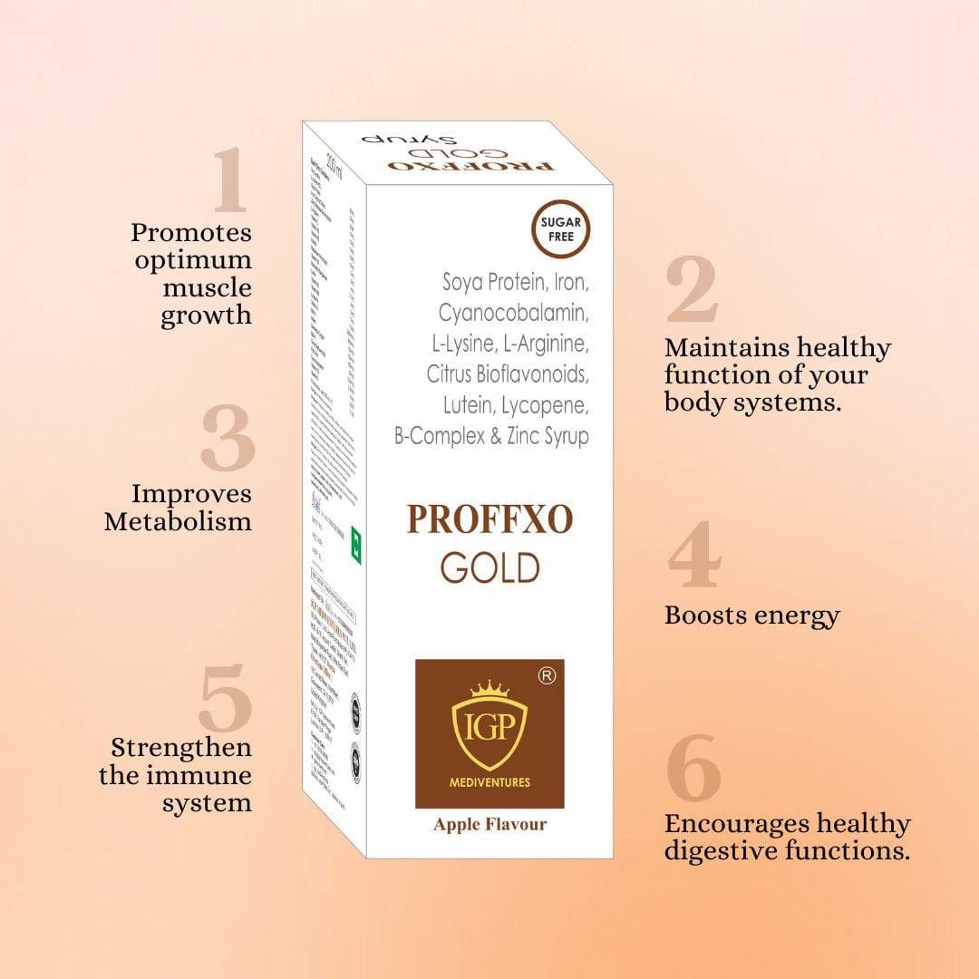 IGP MEDI VENTURES  PROFFXO GOLD Syrup | Multivitamin and multimineral with added benefits of Protein, 200ml