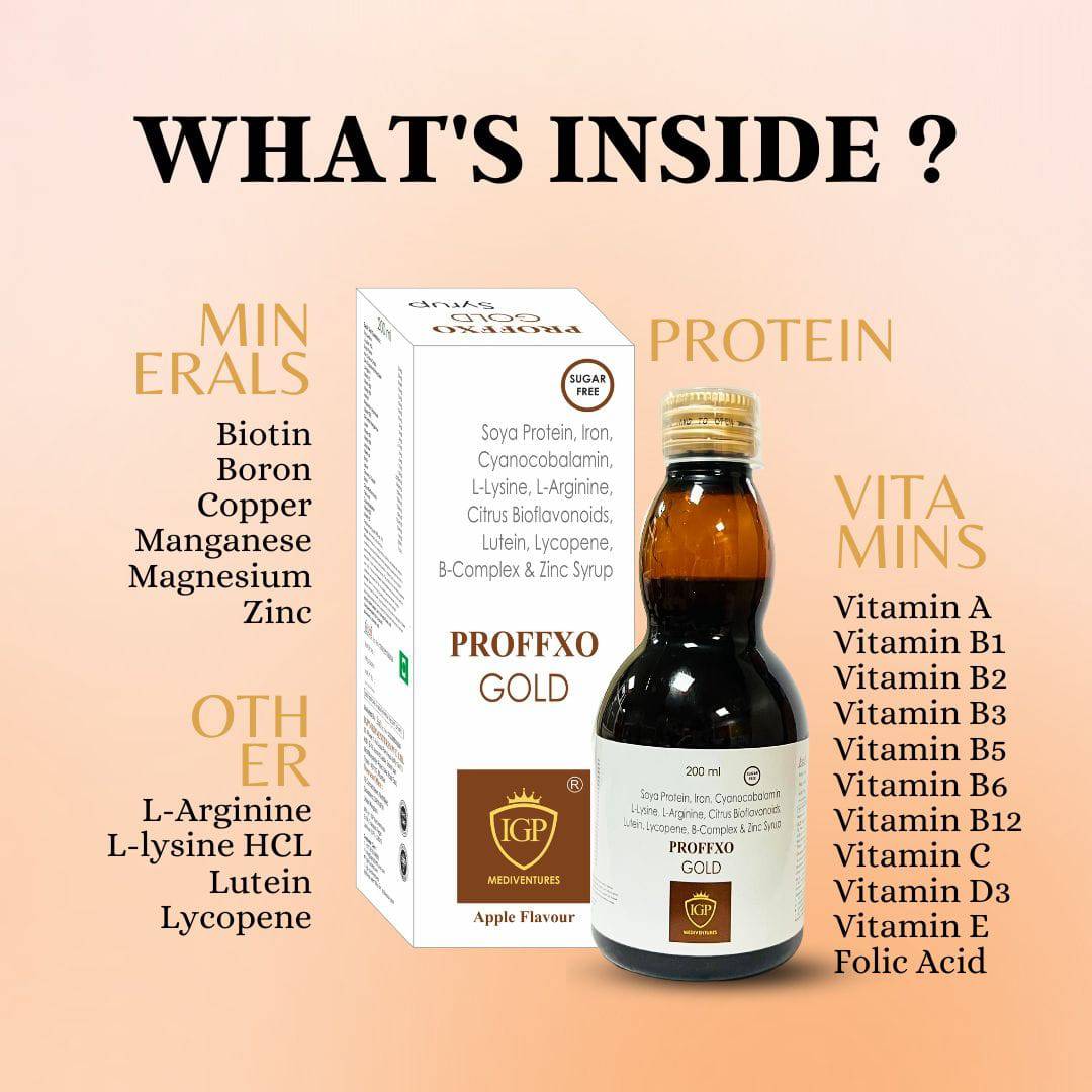 IGP MEDI VENTURES  PROFFXO GOLD Syrup | Multivitamin and multimineral with added benefits of Protein, 200ml