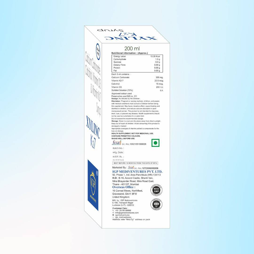 IGP MEDI VENTURES  XYLINC-K 27 syrup | Calcium  for strong and healthy bones, 200ML