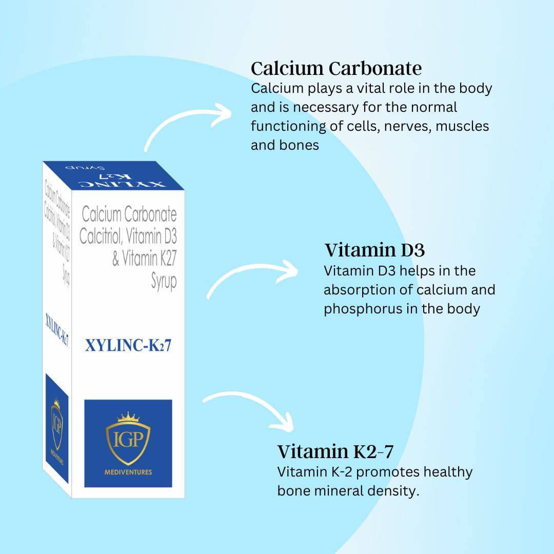 IGP MEDI VENTURES  XYLINC-K 27 syrup | Calcium  for strong and healthy bones, 200ML